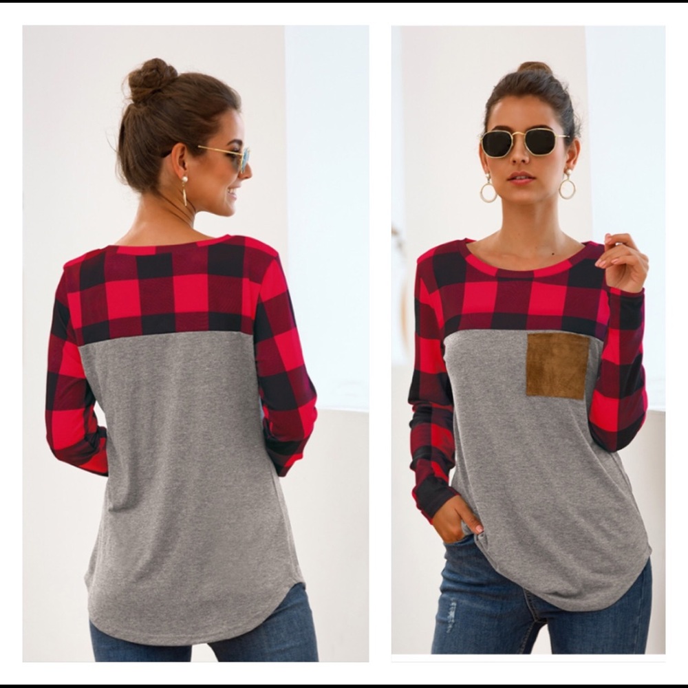 Last 2 HP 🆕 Plaid Patchwork Long Sleeve Tops